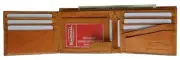Mens Bifold Leather Wallet Buckle Secure Tan Billfold Zipper id Card 1533TN