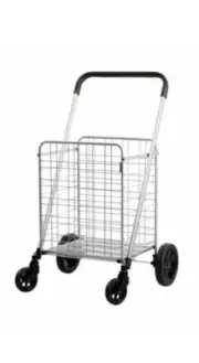 Shopping Trolley Foldable Cart Steel Basket 2 Swivel Wheels and 2 Fixed Wheels