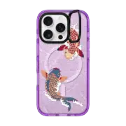 iPhone 16 Pro Impact Ring Stand Case MagSafe Compatible koi fish Japanese tattoo style transparent pattern