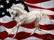 Horse Tile Mural McElroy Patriotic Flag Art Ceramic Backsplash KMA076