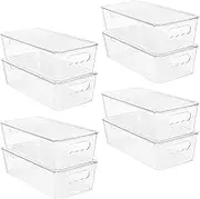 Vtopmart 8pcs Clear Organizers and Storage Bins with Lids, Stackable Plastic Storage Containers with Handles for Fridge, Freezer, Pantry, Cabinet, Kitchen Organization and Storage
