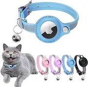 Airtag Cat Collar, Cat Collar with Bells, Reflective GPS Cat Collar, Cat Tracker Collar Leather Cat Collar for Cats (Blue-XS(7.5-10.2"))