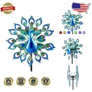 Weather-Resistant Solar-Powered 64" Kinetic Blue Peacock Wind Spinner for Patios