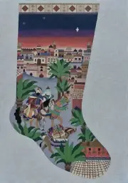 Nan Hemple Hand Painted Needlepoint Canvas Stocking Nativity Kings Wise Men 21”