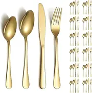 Gold Cutlery Set 48 Pieces Service for 12, Berglander Titanium Gold Coating Handle Stainless Steel Flatware Set, Knives Forks Spoons Silverware Set