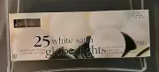 25 White Satin Globe Lights Indoor/outdoor 24’ End To End Green Wire