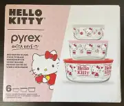 Pyrex x Sanrio Hello Kitty Apple My Favorite Flavor 6 pc Glass Bowl Storage Set