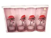 Vintage Panache Glasses Highball Tumbler Set of 4 Palm Tree Sunset England New