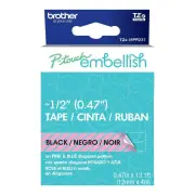 P-Touch Embellish Black Print Pattern Tape Pink & Blue Diagona*