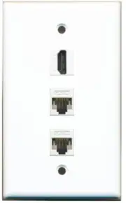 1 Port HD 2 CAT5E Ethernet Female Wall Plate Solid White