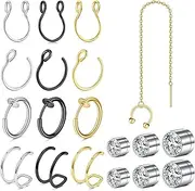 [MODRSA] Fake Piercings Fake Nose Ring Hoop Fake Lip Ring Fake Septum Ring Faux Nose Rings Double Hoops Clip on Nose Ring Fake Earring Hoops Fake Nose Piercing Fake Nose Stud Clip Earring with Chain,