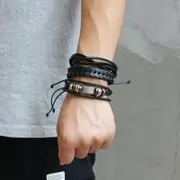 Veile Studios Multi Layer Retro Woven Pu Leather Bracelet 6Pcs Bracelets