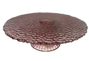 Celebrate & Savor Pink Pebbled Glass Cake Stand Platter pedestal 10" x 3 1/4"