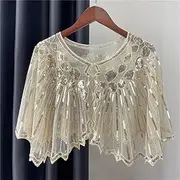 [HEYDHSDC] 1920S Shawl Sequin Beaded Short Cape Beaded Decoration Great Party Mesh Short Cover Up Dress Accessory