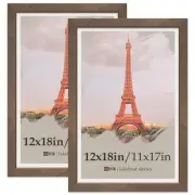 12x18 Picture Frame 2 Pack, Natural Wood Grain Brown Walnut & HD Glass, Displ...