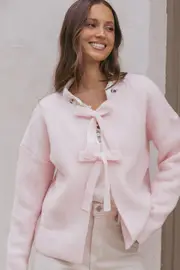 [PUP49] Arden Bow Cardigan - Pink S light pink