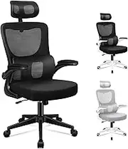 ALFORDSON Ergonomic Office Chair Mesh for Home Office, Mid-Back Student Computer Study Desk Chair with Adjustable Flip-Up Arm & Headrest, Gaming Racing Task Chair, Nyles All Black