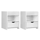 2X Bedside Table 1 Drawer with Shelf - FARA White