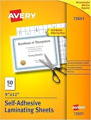Avery Clear Laminating Sheets, 9" x 12", Permanent Self-Adhesive, 50 Self-Laminating Sheets, Great for Protecting Documents, Photos, and Signs More (73601)