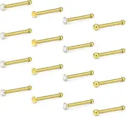 [Hoeudjo] Nose Studs Surgical Steel Cubic Zirconia Nose Rings Piercing Kit for Women Men Screw & Bone & L Shaped Nostril Rings Jewelry 20 Gauge 16 Pieces