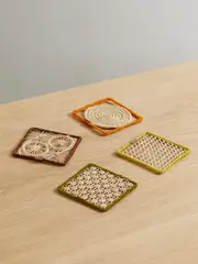 [La DoubleJ] La DoubleJ - Set Of Four Raffia Coasters - Multi - One size One size Multi