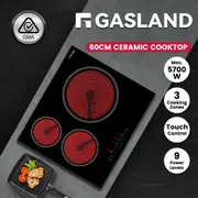 GASLAND chef 60cm Electric Ceramic Cooktop with 3 Burners, Triple 3 Ring Element with Extra Large Burner, Slide Smoothly Touch Control, Black Polished Glass Hot Plate, Easy to Clean