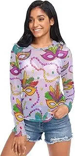 [RPLIFE] Colorful Mardi Gras Masks Womens Mesh Tops, Sheer Sleeve Top S-XXL