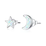 Open Moon and Star Stud Earrings for Women Silver plating Wedding Jewelry