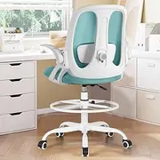 Razzor Drafting Chair Tall Ergonomic Office Chair Standing Desk Stool Chair with Adjustable Lumbar Support and Footrest Ring Executive Computer Chair, RZ2203-Z-Mint Green