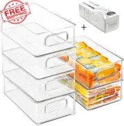 Stackable Refrigerator Organizer Bins, 6 Pack Clear Kitchen Organizer Container
