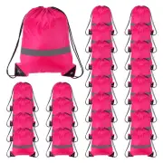 25Pcs Drawstring Backpack Bulk Gym Bags Cinch Sack Reflective Strips Rose Red