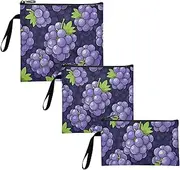 Yoogain Cute Cartoon Fruit Grapes 3 pack Reusable Snack Bags and Sandwich Bags Portable Emergency Snacks Makeup Bag for Candy, fruits, Cereal, Home Organization
