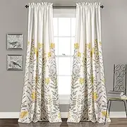 Lush Decor Aprile Light Filtering Window Curtain Panels, Pair, 52" W x 84" L, Yellow & Gray - Floral Curtains - Pretty Yellow Flower Print - Cottage, French Country & Farmhouse Window Decor
