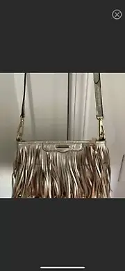 Rebecca Minkoff Women's Gold Leather All Over Fringe Crossbody Bag Purse