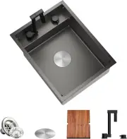 TORVA RV Kitchen Sink 16 x 21 x 7 Inch Undermount Bar Sink 16 Gauge Dark Grey