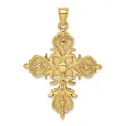 14k Yellow Gold Large Cross w/ Fleur-De-Lis Tips Solid Back Charm