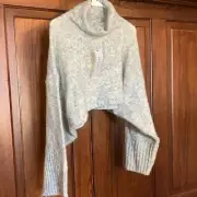 TopShop New Turtle Neck Oversized Cropped Knit Sweater in Blue Yellow Size 8-10