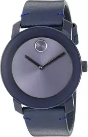 Movado Bold 3600370 Mens Blue Quartz Watch Leather Strap Swiss Movement $495 NEW