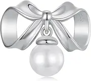 [DOYIS] Pearl Bowknot Charm for pandora Bracelet,925 Sterling Silver Pearl Charm Bead Pendant Gift Jewelry for Women