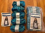 Lot of 10 Skeins Sundance Flourish Yarn, Thick & Thin Chunky Wool Blend, Cyan