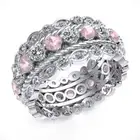 Womens 3Row Bridal Eternity Band Ring 3Ct Natural Diamond Morganite 14k Gold