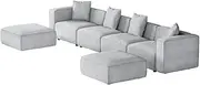 Modular Sofa Chaise Set 6-Seater Grey Comfortable Living Room Furniture Seating