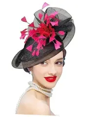 Z&X Sinamay Hat Floral Feather Pillbox Derby Hats for 003 Black Fascinator