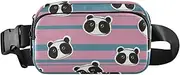 [Amooorous] Panda Cute Striped Purple Blue Fashion Waist Bag Fanny Pack for Men Women Mini Cross Body Bag Belt Pack with Adjustable Strap for Travel Running Hiking, Panda cute striped purple blue, 1 size