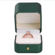 Catzon Engagement Ring Box Square Leather Velvet Ring Bearer Box Single Slot for Proposal and Wedding-Green