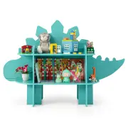 Costway Display Stand Bookcase 2-Tier Storage Organizer Display Rack w/Open Shelves Dinosaur Shaped, Green