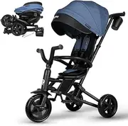 Q Play 6 In1 Kids Foldable Tricycle Toddler Stroller Trike Bike Ride On Toy Nova (Blue)