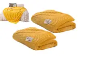 2Pcs Soft Flannel Cozy Plush Fleece Throw Blanket For Couch Sofa Bedding Blanket-Yellow