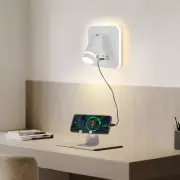 LED Bedside Wall Light Fixture Type-C USB Charger Port Reading Lamp Switch