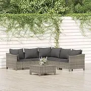 6 Piece Garden Lounge Set with Cushions Grey Poly Rattan, Furniture Sets, Patio Furniture